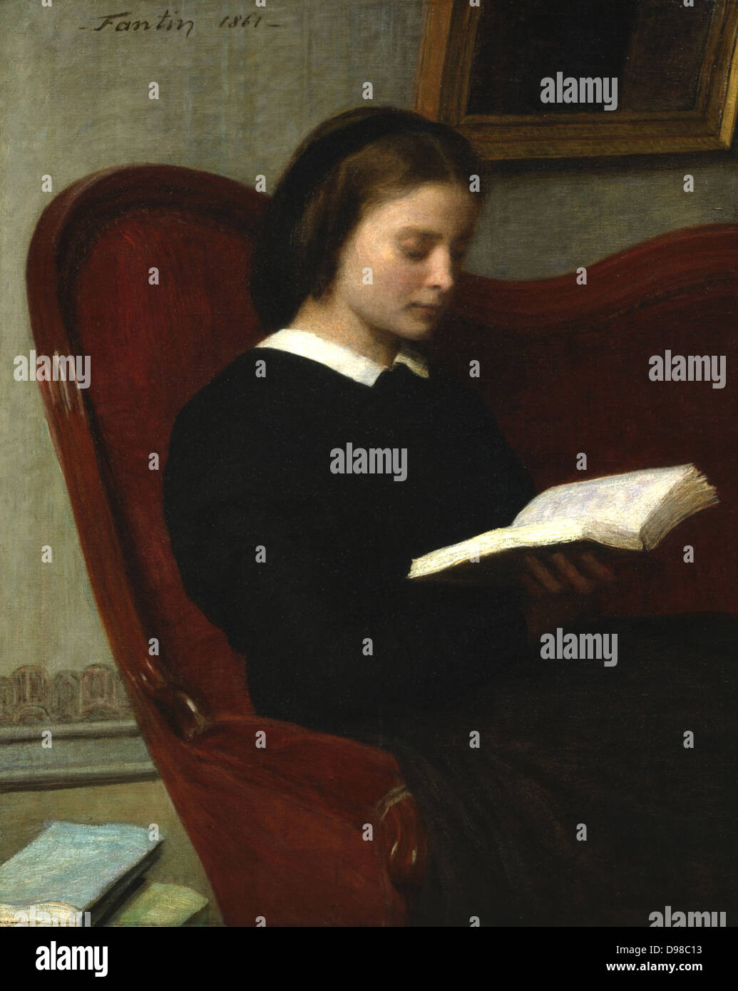Le lecteur - Marie Fantin-Latour, soeur de l'artiste" - 1861, huile sur toile. Henri Fantin-Latour (1836-1904) peintre français. Banque D'Images