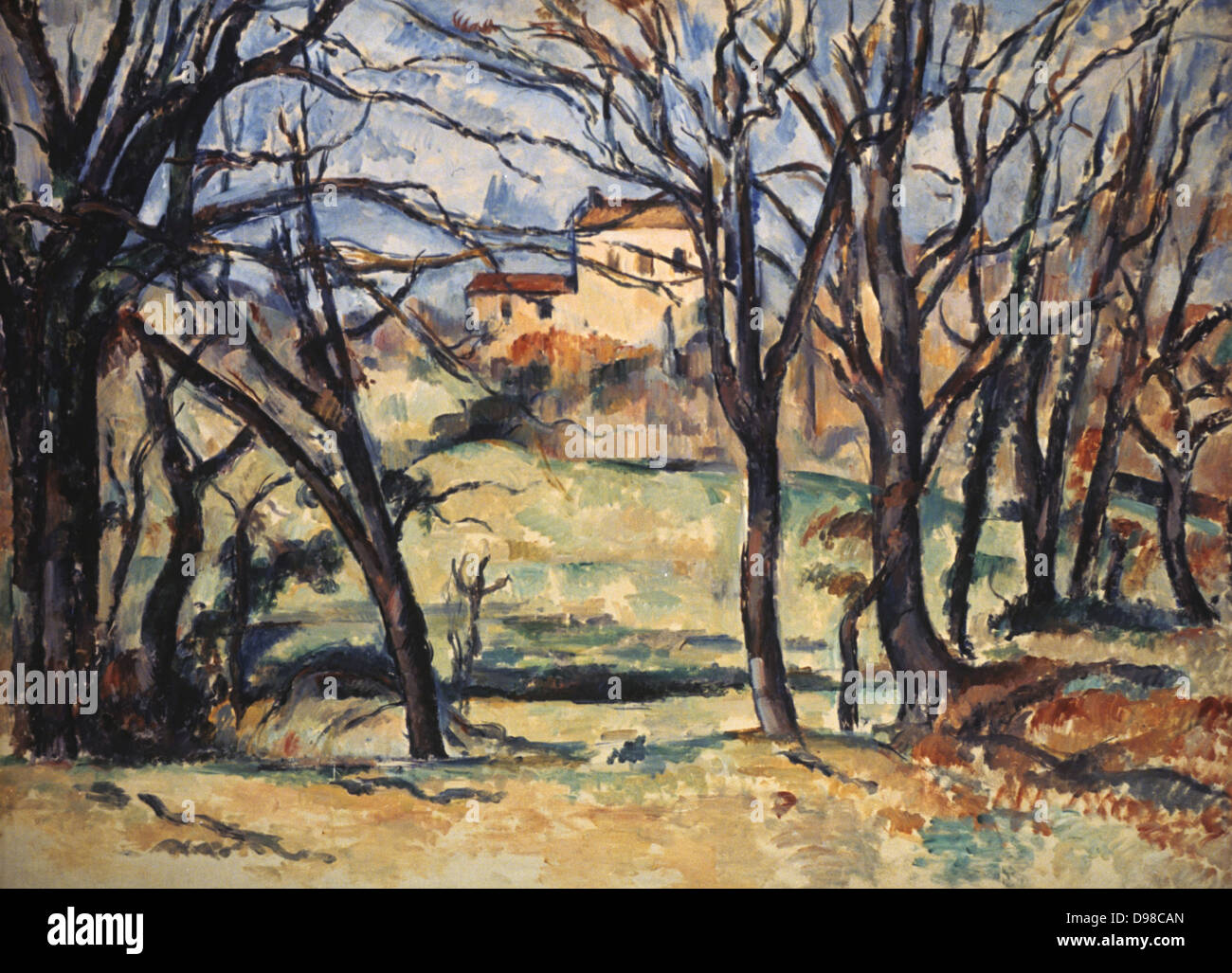 Arbres et une maison', 1885-1886. Paul Cézanne (1839-1906) peintre postimpressionniste français. Banque D'Images