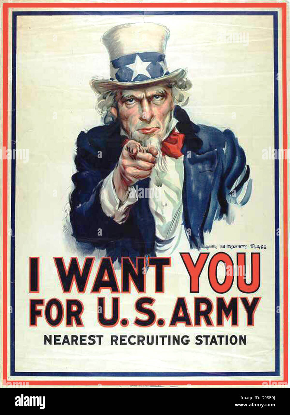 Je veux que vous pour l'armée américaine" : Affiche de recrutement de la Première Guerre mondiale, 1917, montrant l'Oncle Sam pointant son doigt vers l'avant et de faire appel au patriotisme. Banque D'Images