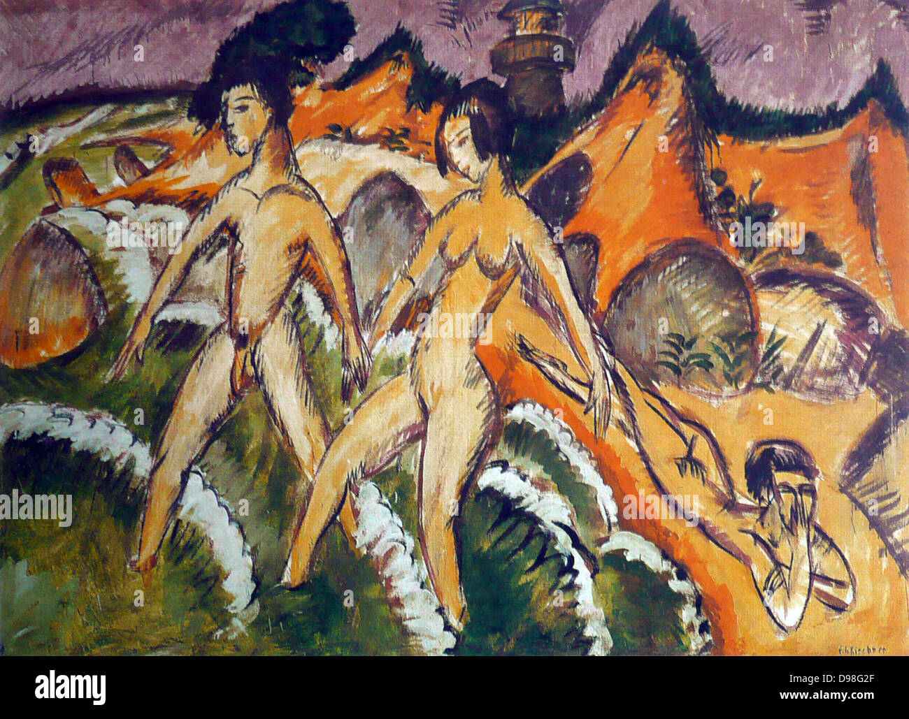 Ernst Ludwig Kirchner (6 mai 1880 - 15 juin 1938), peintre expressionniste allemand personnes arrivant dans la mer Banque D'Images