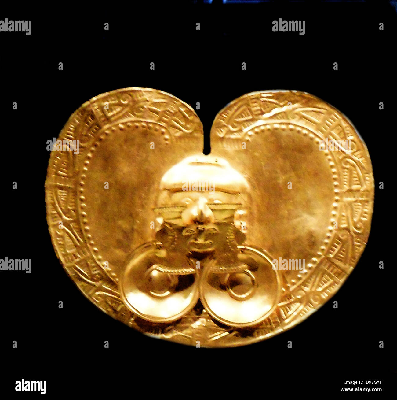 Pectoral d'or de la face. 1er 7ème siècle Calima (Yotoco) Culture, Colombie Banque D'Images