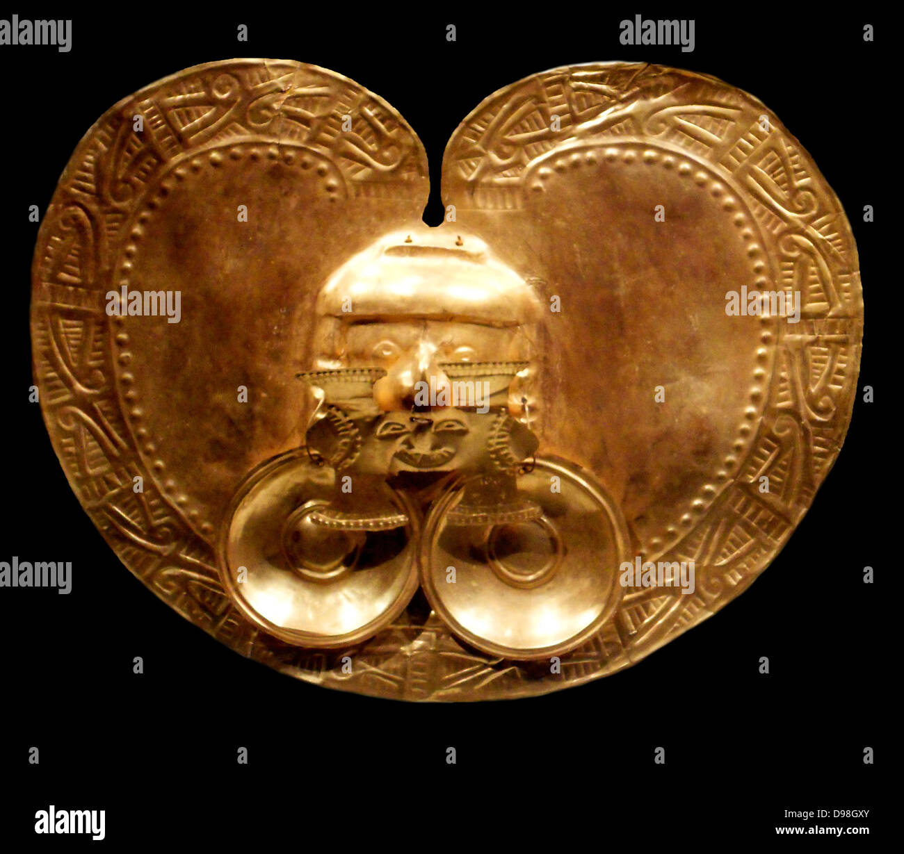 Pectoral d'or de la face. 1er 7ème siècle Calima (Yotoco) Culture, Colombie Banque D'Images