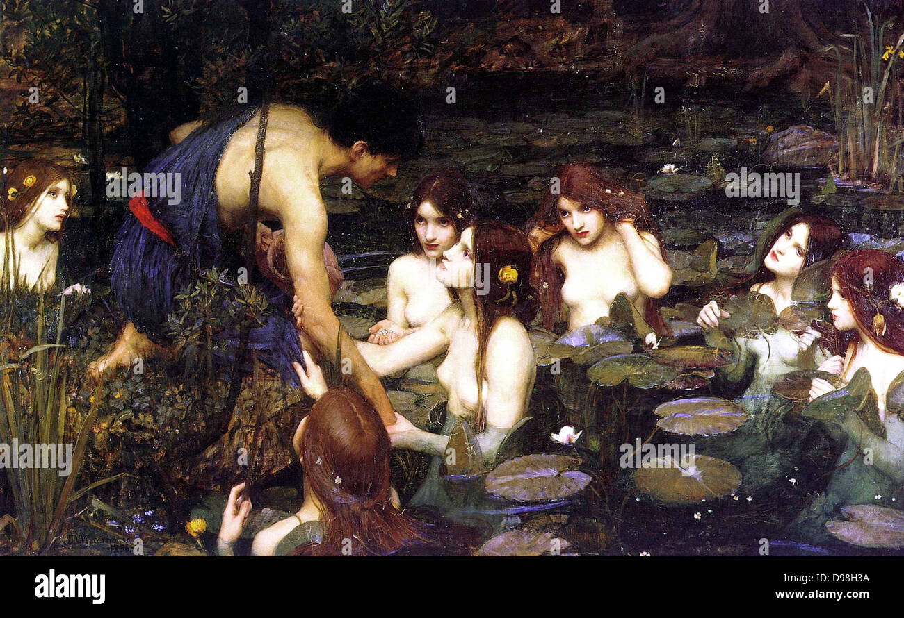 John William Waterhouse (6 avril 1849 - 10 février 1917) English peintre préraphaélite Hylas et les nymphes (1896) Banque D'Images