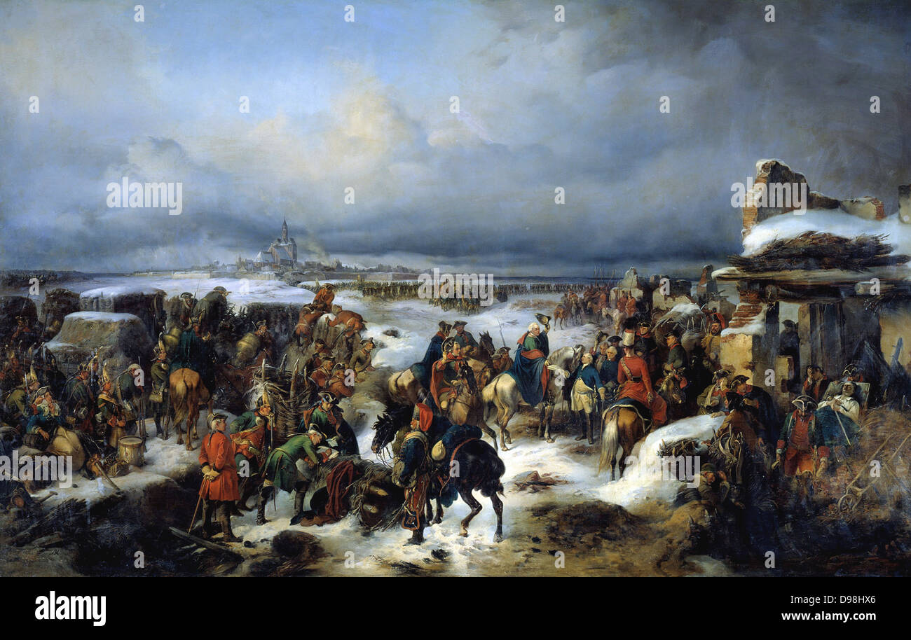 La chute de la forteresse de Kolberg en 1761 (Guerre de Sept Ans) de troupes russes par l'artiste russe A. Kotsebu (1815-1889) peint en 1852. Au cours de la guerre de Sept Ans, la ville prussienne de Kolberg en Brandebourg-prusse occidentale (aujourd'hui Poznan) fut assiégé par les forces russes trois fois. Les deux premiers sièges, à la fin de 1759 et du 26 août au 18 septembre 1760, ont été infructueuses. Le dernier siège a eu lieu d'août à décembre 1761 Banque D'Images