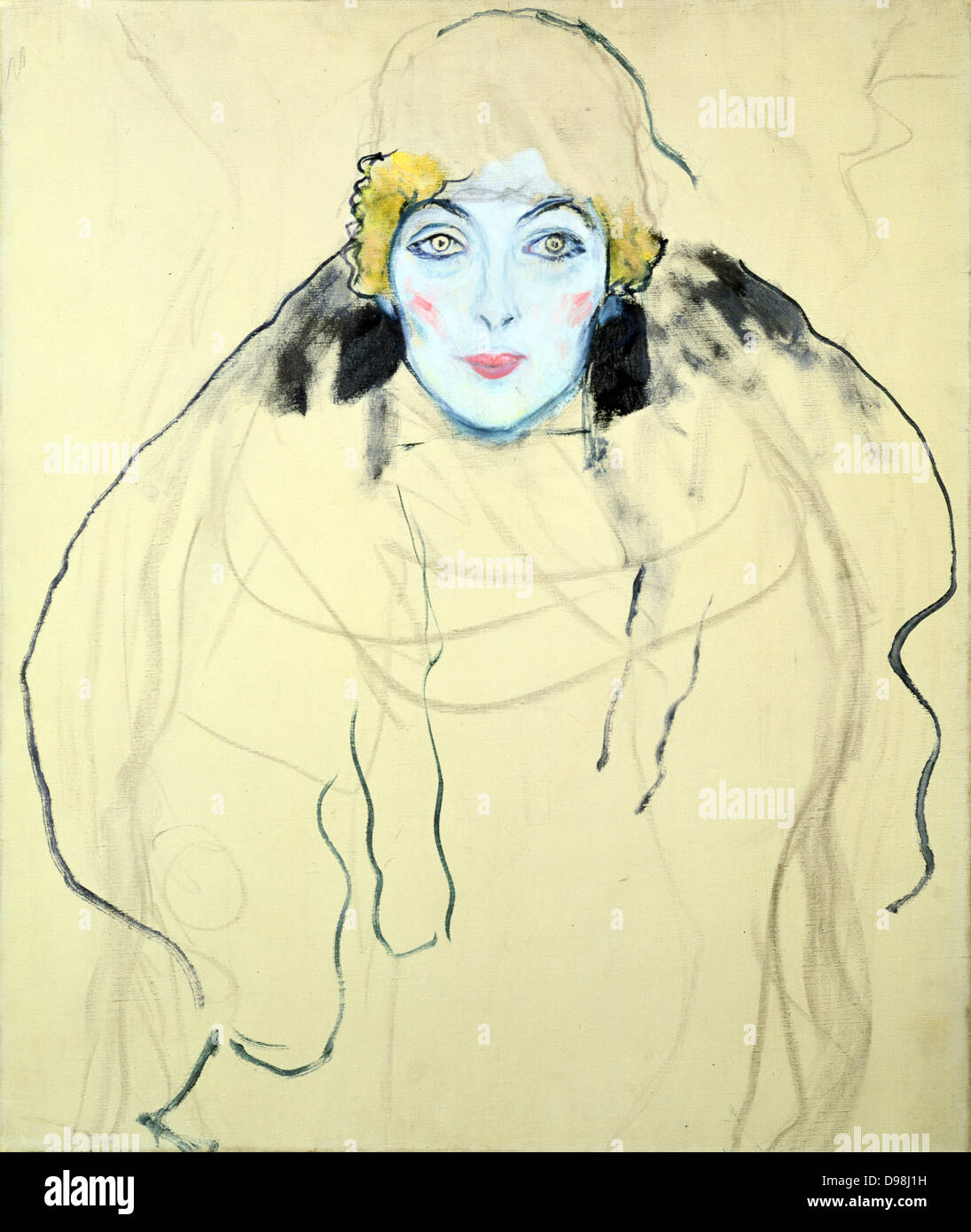 Frauen Kopf" (tête de femme) 1917-1918. Huile sur bois par Gustav Klimt (1862-1919) peintre symboliste autrichien. Banque D'Images