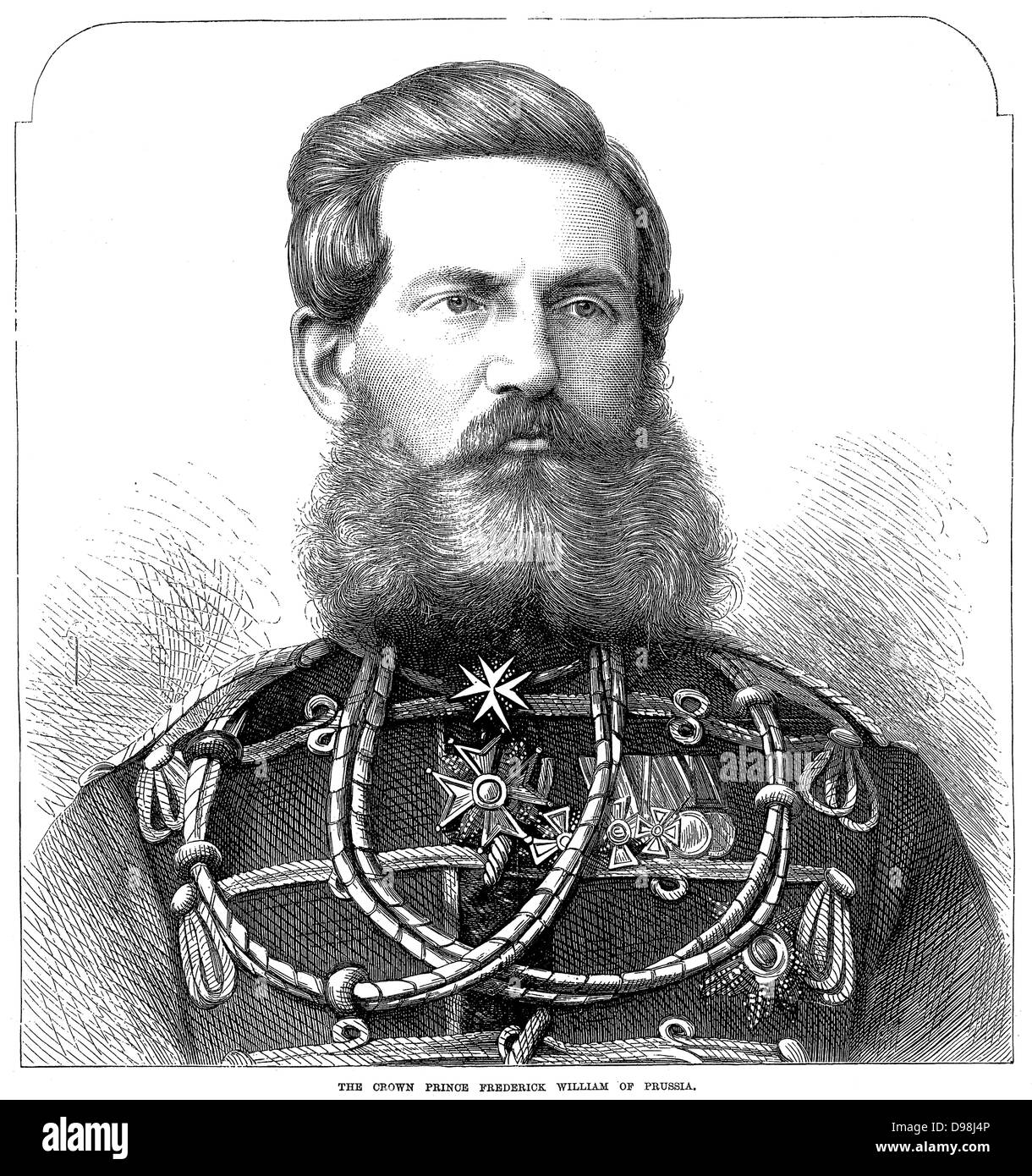 Frederick III (allemand : Friedrich III., Deutscher Kaiser und Koenig von Preußen ; 18 octobre 1831 - 15 juin 1888) a été l'empereur allemand et roi de Prusse pour 99 jours en 1888. Montré que le Prince héritier Frédéric-guillaume de Prusse 1870 Banque D'Images