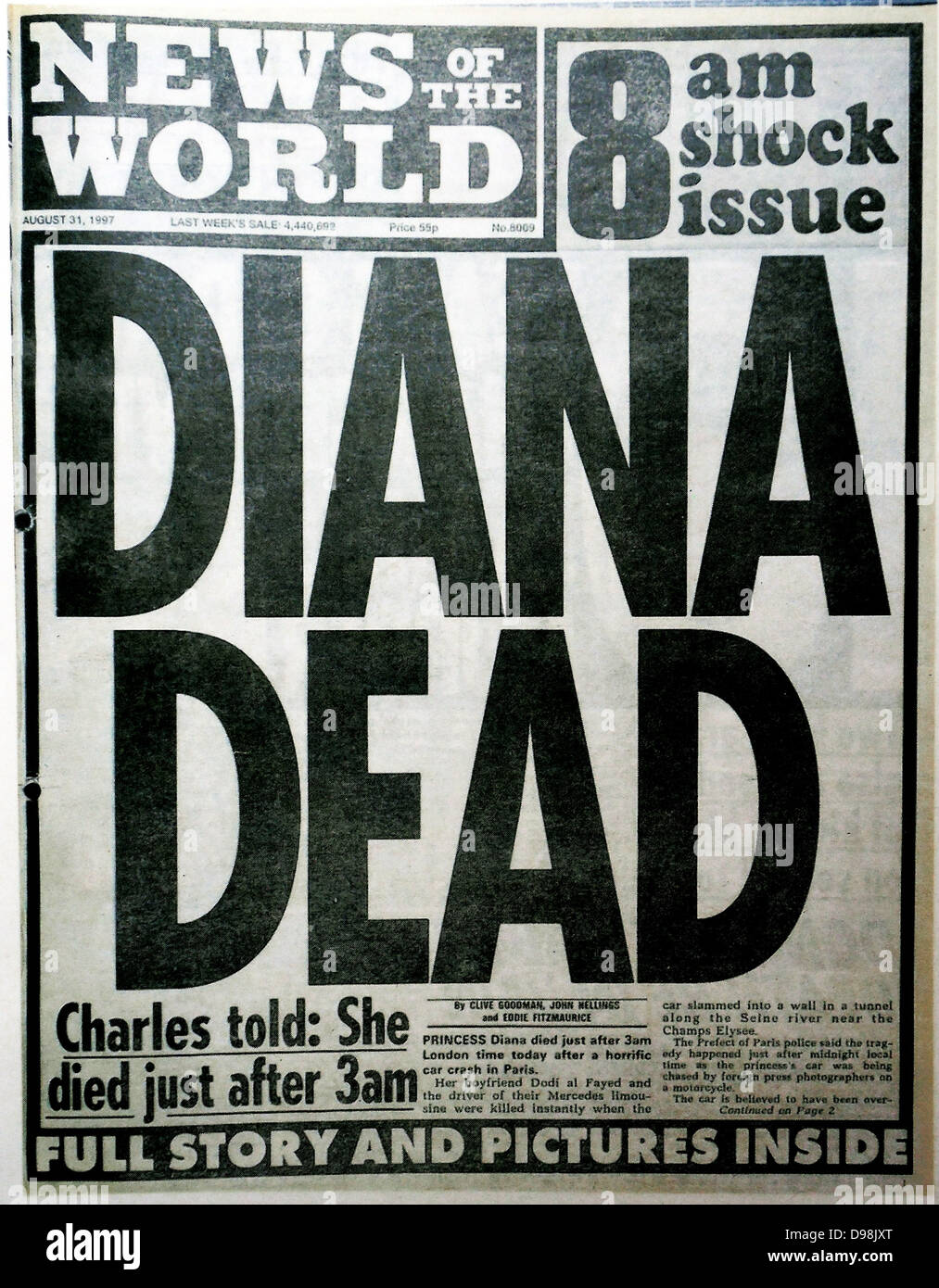 La 'Nouvelles du Monde' Journal 10e Juillet 2011. La dernière édition commémorative du journal porte un re-print de la question marquant la mort de la princesse Diana (ex-épouse du Prince Charles de Grande-Bretagne), en août 19997 Banque D'Images