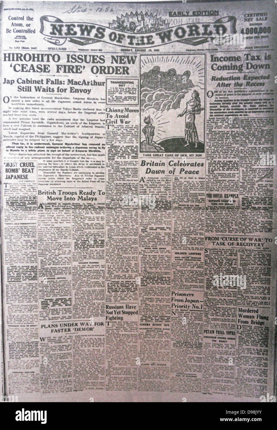 La 'Nouvelles du Monde' Journal 10e Juillet 2011. La dernière édition commémorative du journal porte un re-print de la question, marquant l'abandon de la bombe atomique sur la ville japonaise d'Hiroshima durant la Seconde Guerre mondiale. Août 1945 Banque D'Images