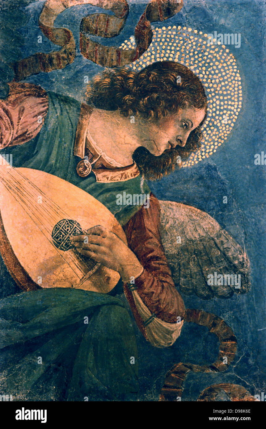 Angel Ange Musicien', la lecture d'un luth. Melozzo da Forli (1438-1494), peintre italien de l'Ombrie. Banque D'Images