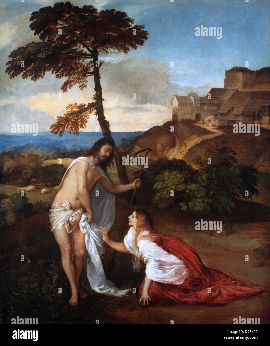 Noli Me Tangere' c1514. Huile sur toile. Tiziano Vecellio (Titien appelé c1488/1490 591-1576) peintre de l'école vénitienne de la Renaissance italienne. Le Christ apparaissant à Marie de Magdala après sa résurrection. Le christianisme. Banque D'Images