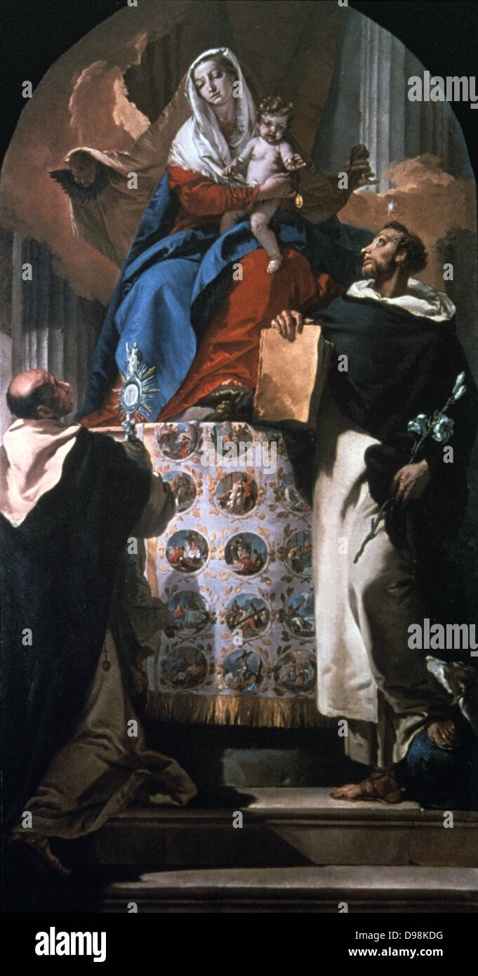 Nad vierge enfant avec Saint Dominique et Saint Hyacinthe' 1740-1750. Giovanni Battista Gianbattista Tiepolo (1696-1770) peintre vénitien (). Dominique (1170-1221), espagnol, fondateur de Black Friars. Jacinthe d'eau (1185-1257), Polonais Pologne. evanglised Banque D'Images