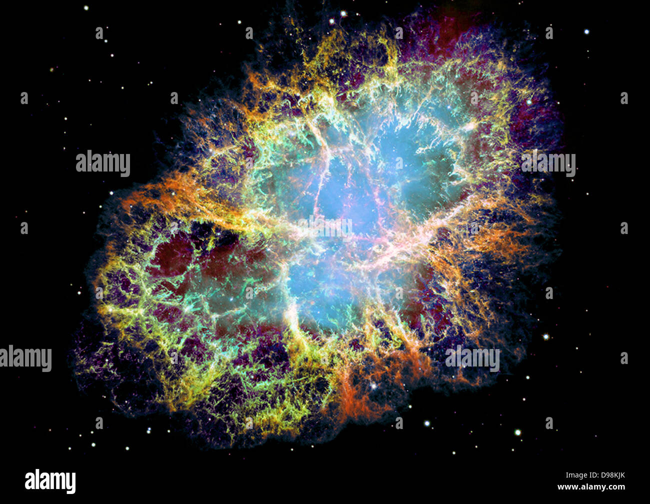 Image mosaïque, une des plus importantes jamais prises par le télescope Hubble de la NASA de la Nébuleuse du Crabe, un six-année-lumière-large Banque D'Images