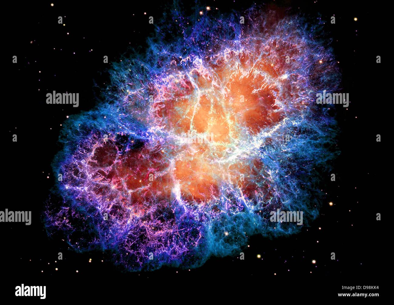 Image mosaïque, une des plus importantes jamais prises par le télescope Hubble de la NASA de la Nébuleuse du Crabe, un six-année-lumière-large Banque D'Images