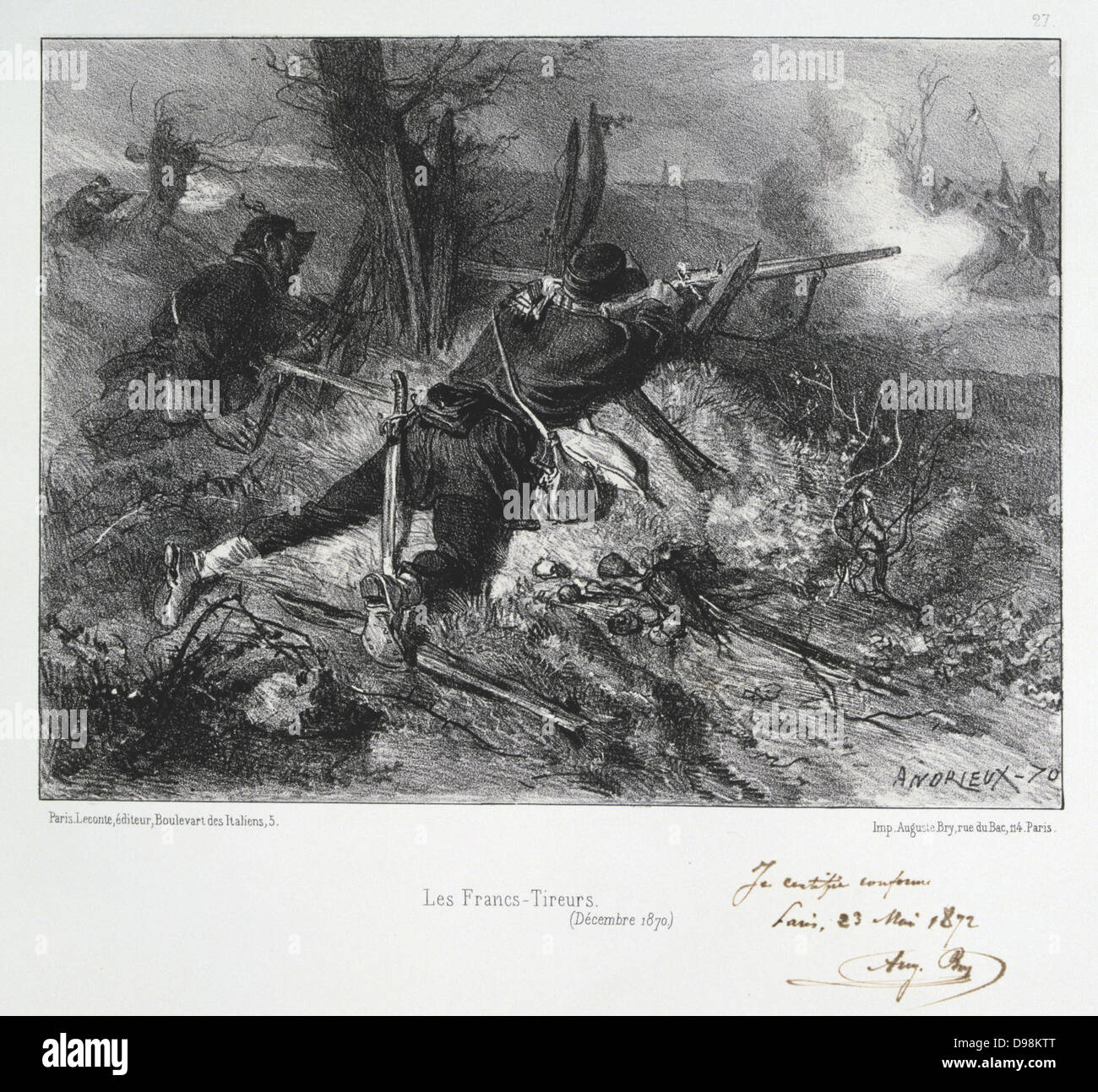 Guerre franco-prussienne de 1870-1871 : fusiliers français. À partir d'une série de lithographies de Clement Août Andrieux sur les Gardes Nationales. Banque D'Images