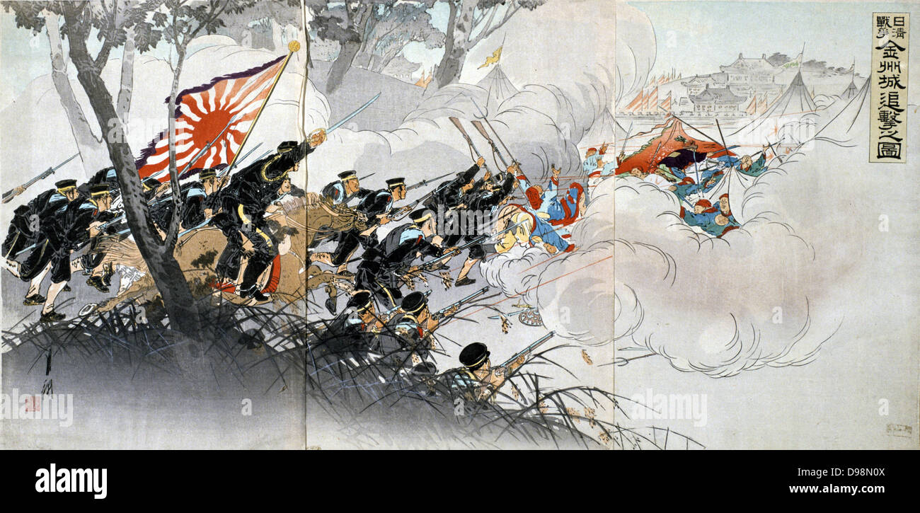 Première guerre sino-japonaise (1894-1895) pour le contrôle de la Corée, un état hommage chinois. Chine défait par les forces du Japon modernisé plus. La bataille d'infanterie. Banque D'Images