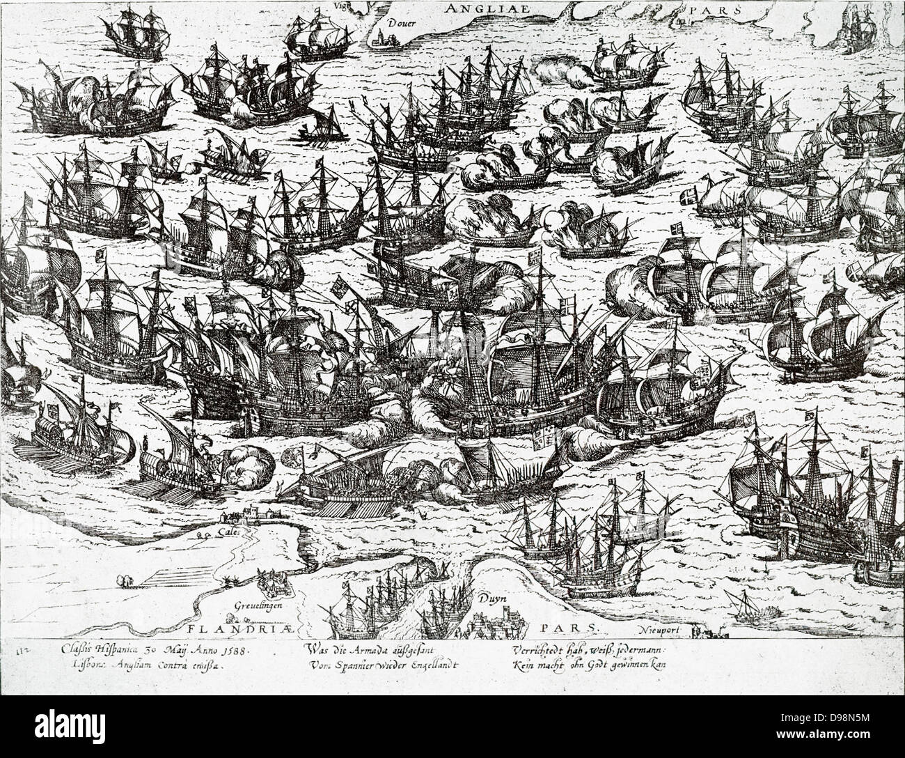 La flotte invincible. L'Armada espagnole était la flotte qui a navigué contre l'Angleterre sous le commandement du duc de Medina Sidonia en 1588 avec l'intention de renverser Elizabeth 1 d'Angleterre pour arrêter la participation anglaise dans les Pays-Bas espagnols et français la course dans l'Atlantique et le Pacifique. Banque D'Images