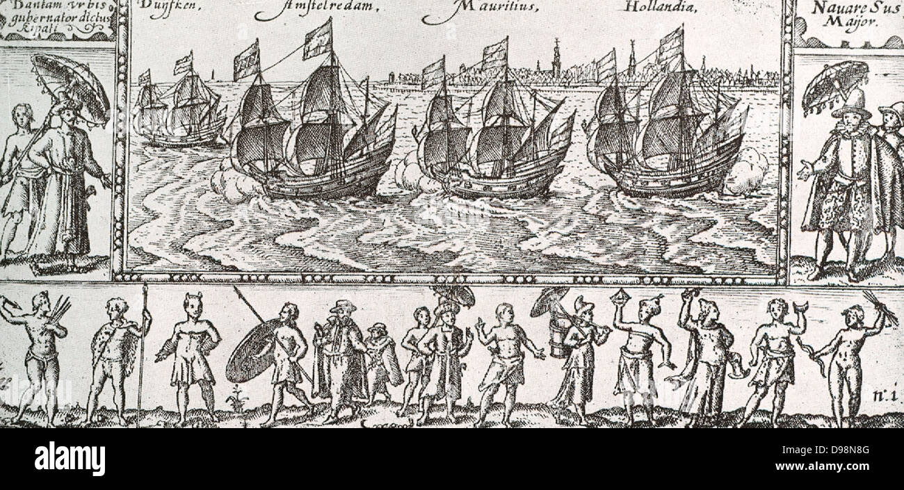 L'image ci-dessus est une reproduction de la photo de titre pour le journal du premier voyage à l'Indes, dirigé par Cornelis Banque D'Images