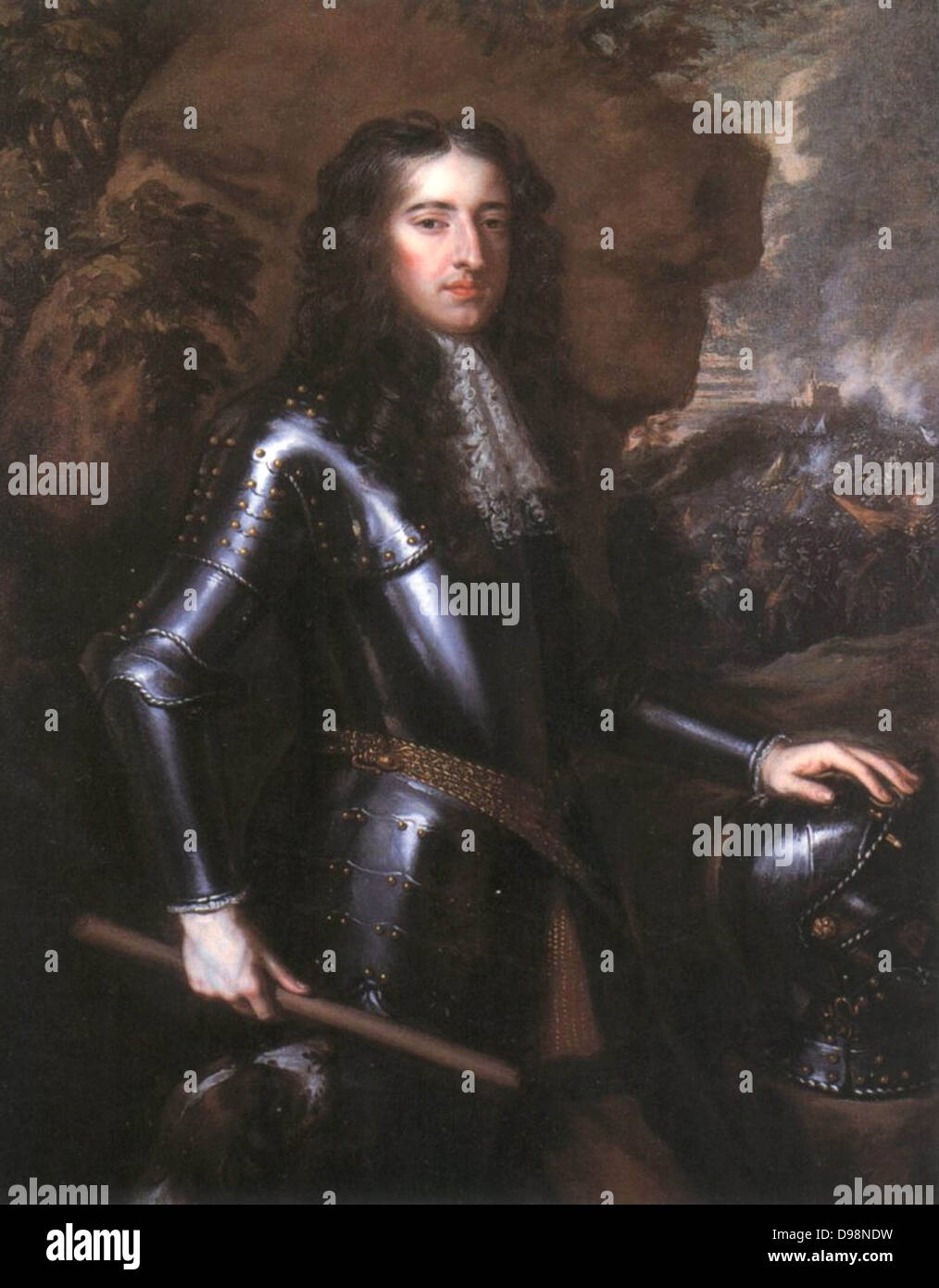 Guillaume III (1650-1702) à partir de 1672 stathouder Guillaume III d'Orange, à partir de 1689, Guillaume III d'Angleterre et d'Irlande et William II d'Écosse. Après portrait original de 1677 par Peter Lely. Casque armure protestante de la guerre Banque D'Images