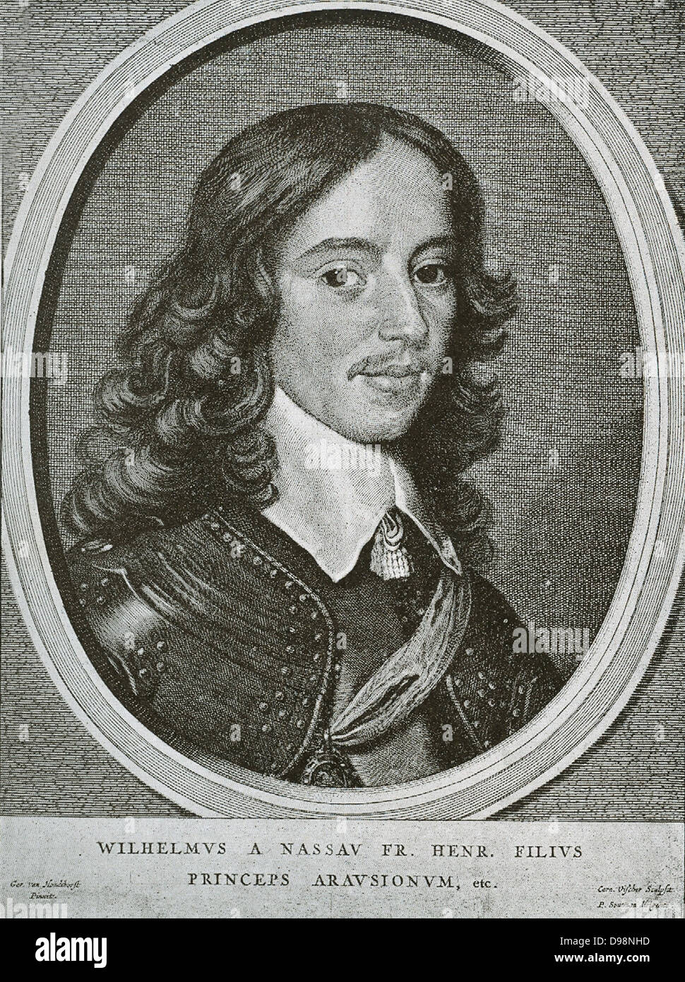 Guillaume II, Prince d'Orange (1626-1650) fut Prince Souverain d'Orange et stathouder des Provinces unies des Pays-Bas du 14 mars 1647 jusqu'à sa mort trois ans plus tard. William était le fils du stathouder Frederik Hendrik de Orange et Amalia de Solms-Braunfels. Le 2 mai 1641, il épouse Marie Henriette Stuart, la Princesse Royale, fille aînée du Roi Charles I d'Angleterre et la reine Henrietta Maria dans la Chapelle Royale du Palais de Whitehall, Londres. En 1648, il s'oppose à l'acceptation du Traité de Minster, malgré le fait qu'il a reconnu l'indépendance des Pays-Bas. Banque D'Images Guillaume II, Prince d'Orange (1626-1650) fut Prince Souverain d'Orange et stathouder des Provinces unies des Pays-Bas du 14 mars 1647 jusqu'à sa mort trois ans plus tard. William était le fils du stathouder Frederik Hendrik de Orange et Amalia de Solms-Braunfels. Le 2 mai 1641, il épouse Marie Henriette Stuart, la Princesse Royale, fille aînée du Roi Charles I d'Angleterre et la reine Henrietta Maria dans la Chapelle Royale du Palais de Whitehall, Londres. En 1648, il s'oppose à l'acceptation du Traité de Minster, malgré le fait qu'il a reconnu l'indépendance des Pays-Bas. Banque D'Images