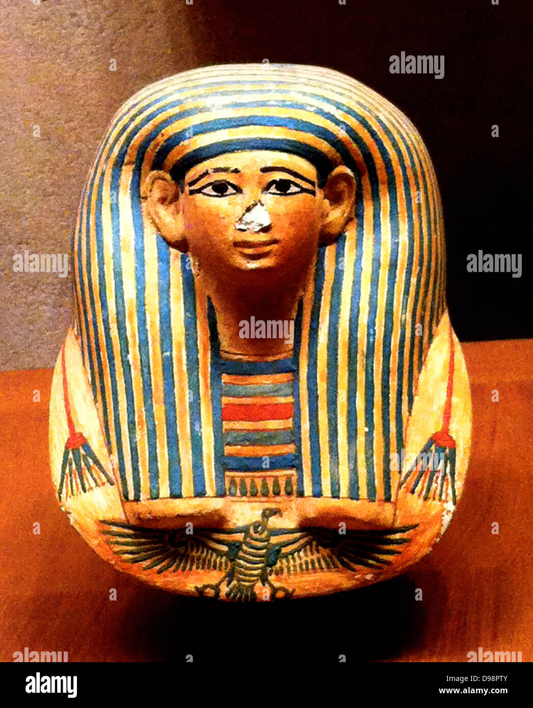 Masque miniature pour un bundle. Canopes Nouvel Empire, 18e dynastie, l'Égypte. Règne d'Amenhotep II ca. 1427-1400 av. de la Vallée des Rois, la Tombe KV 51 Banque D'Images