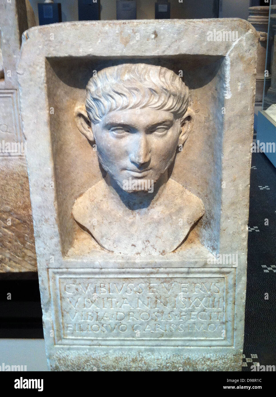 Stèle funéraire en marbre de Caius ensuite Vibius Severus un noble romain. AD 69-80 romain Banque D'Images