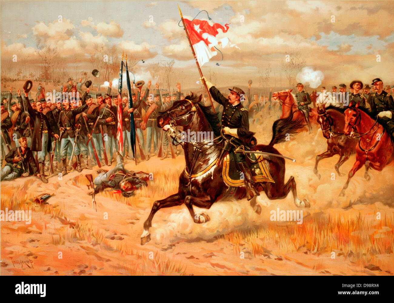 American Civil War 1861-1865 : 'Sheridan'. Bataille d'Opequon aussi appelé Troisième bataille de Winchester, 19 septembre 1864. Les forces de l'Union en vertu de Sheridan défait Confédérés sous tôt. Print c1886. Banque D'Images