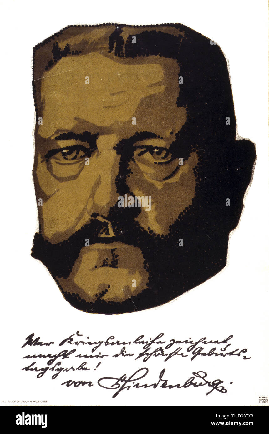 Poster, 1917, du général maréchal Paul von Hindenburg (1847-1934) soldat allemand et homme d'État, basé sur portrait par Louis Oppenheim. 1917. La Première Guerre mondiale. Banque D'Images