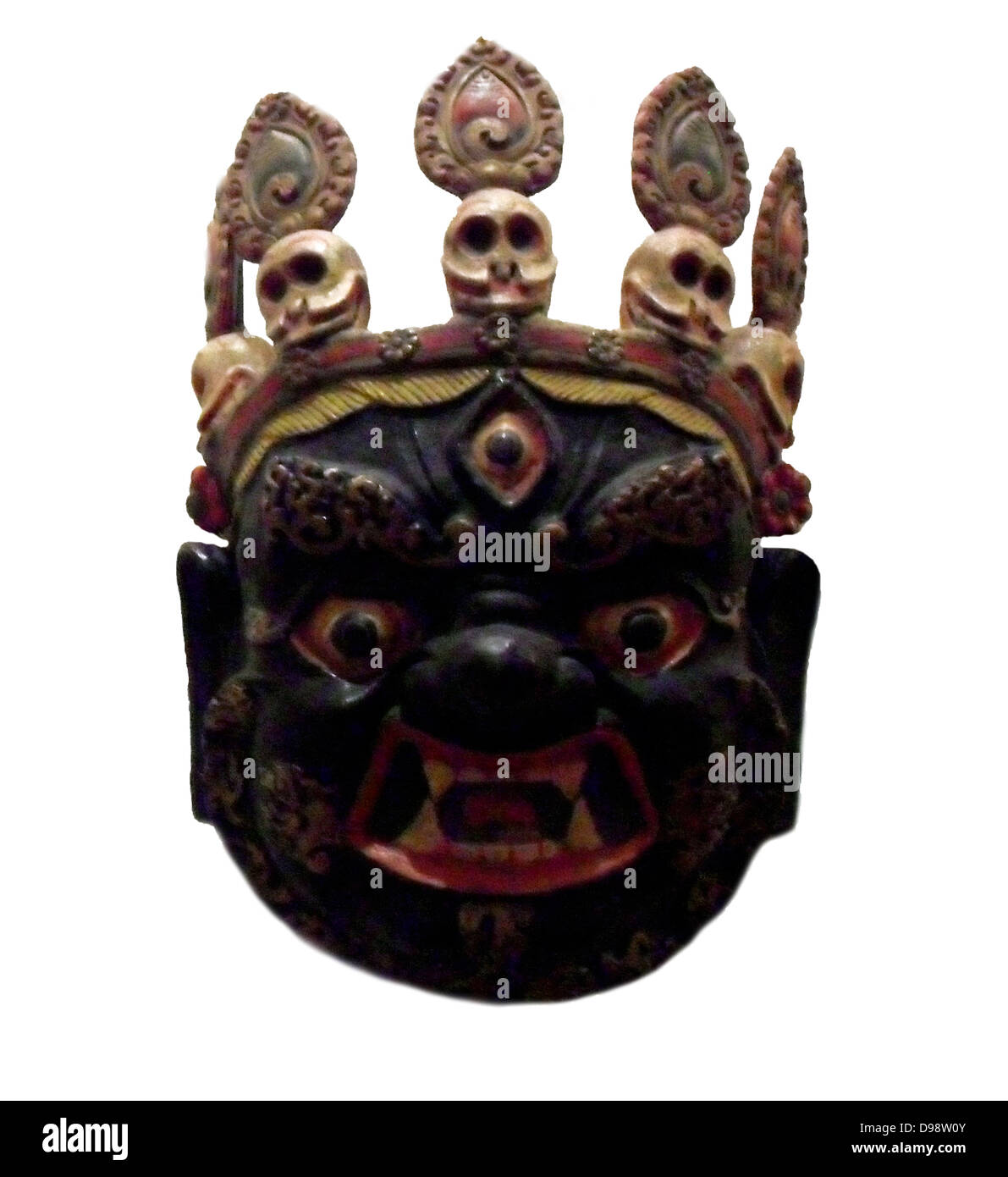 Masque de Mahakala. Carton, moulés et peints. Le Tibet. Mahakala est un Dharmapala protecteur du dharma (') dans le Bouddhisme Vajrayana, et un dieu dans le bouddhisme chinois et japonais, en particulier dans le Vajrayana école. Banque D'Images