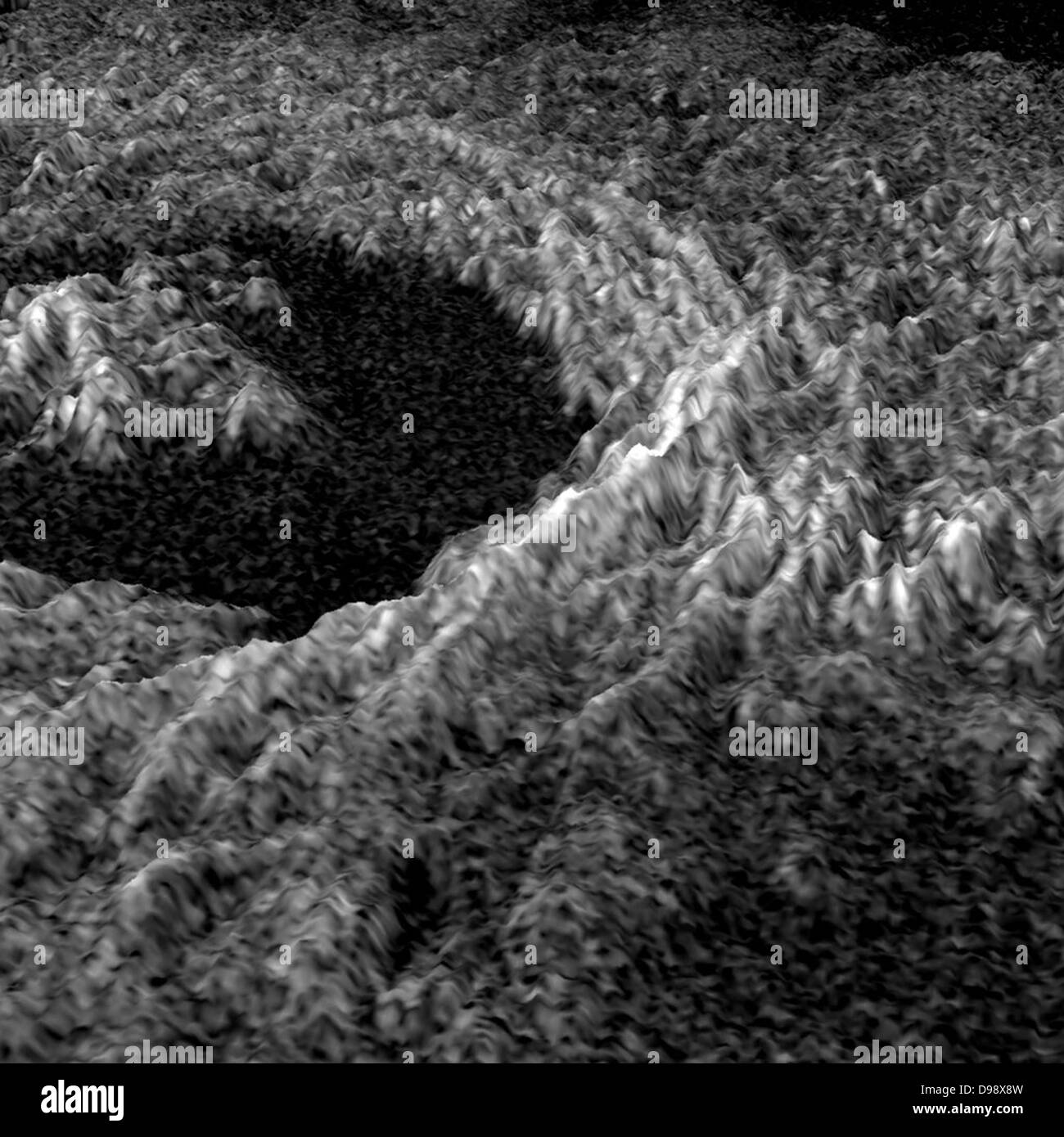 Planète Vénus. représentation tridimensionnelle de variations de luminosité dans une image radar de Magellan cratère Golubkina améliore Banque D'Images