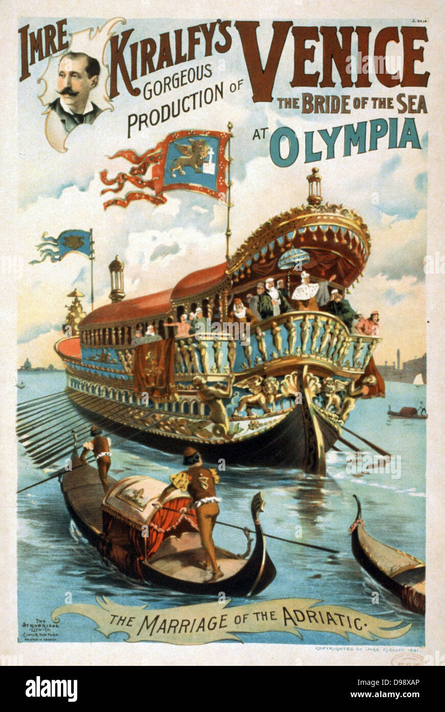Titre : Imre Kiralfy est magnifique production de Venise, la fiancée de la mer, à l'Olympia Affiche conçue par Imre Kiralfy 1845-1919. c1891. Lithographie (affiche) Banque D'Images