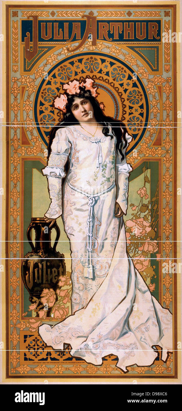 Titre Julia Arthur 1869-1950 actrice de théâtre américain illustré comme Juliet c1899. Lithographie (affiche) Banque D'Images