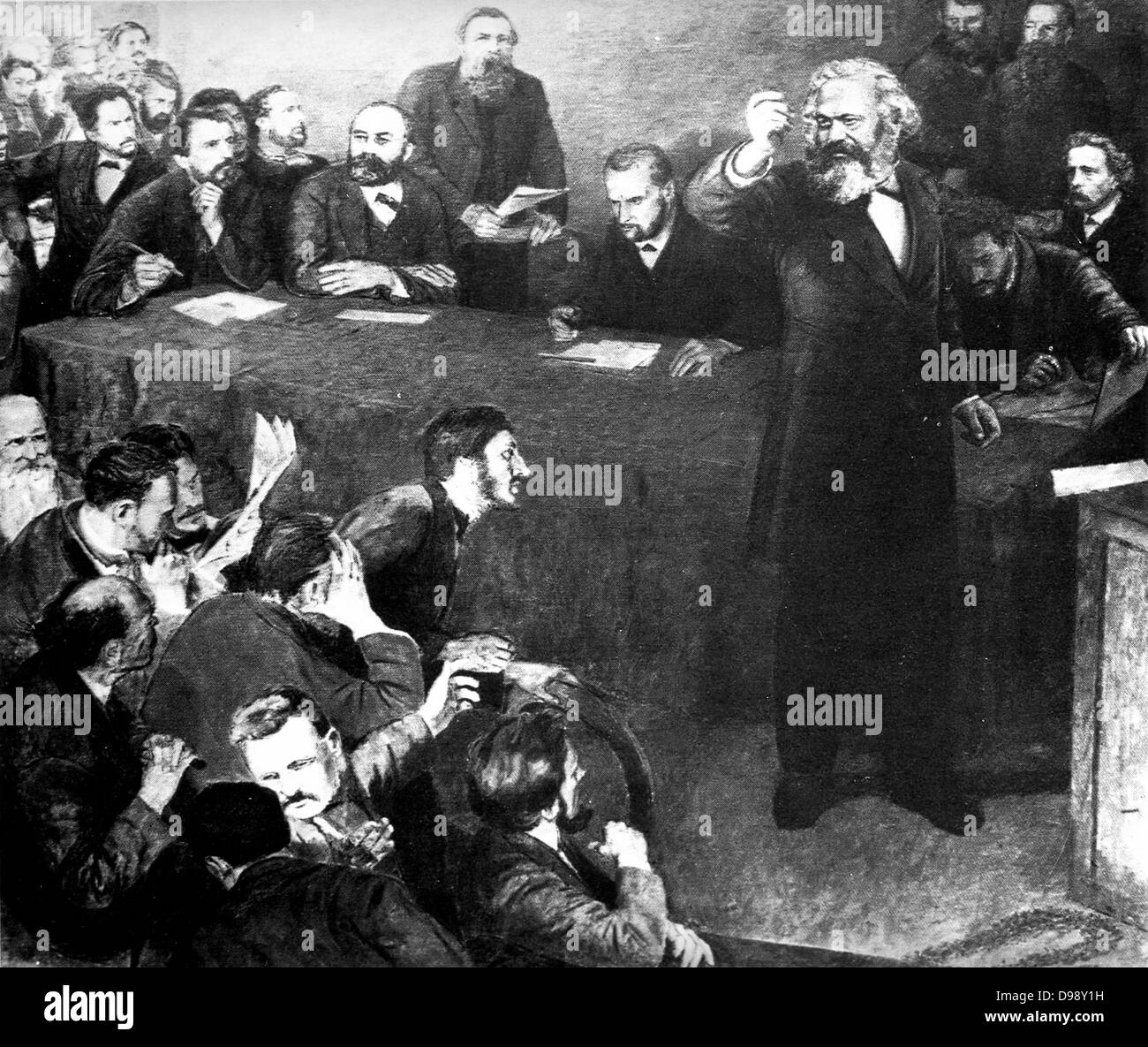 Karl Marx et Engels au Congrès de La Haye de 1872 Banque D'Images