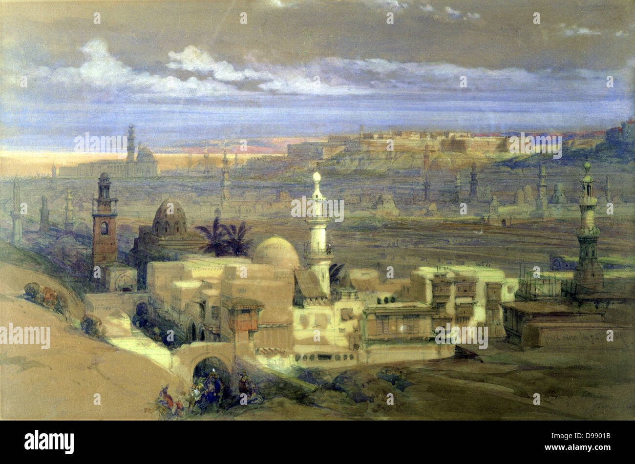 Sur le Caire, 1839. Aquarelle et gouache. David Roberts (1796-1864), orientaliste et artiste écossais. Paysage L'Égypte Banque D'Images