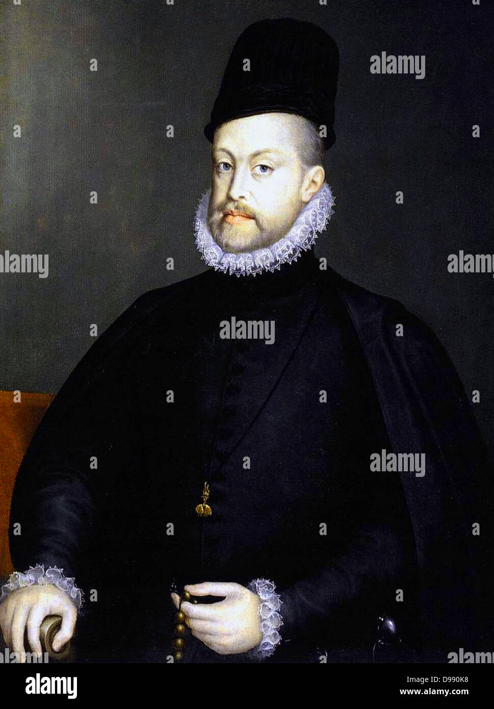 Philippe II (21 mai 1527 - 13 septembre 1598), roi d'Espagne à partir de 1556 jusqu'à 1598, Roi de Naples à partir de 1554 jusqu'en 1598, le roi consort d'Angleterre (comme époux de Marie I) de 1554 à 1558, Roi du Portugal et l'Algarves (comme Philippe I) à partir de 1580 jusqu'en 1598 et Roi du Chili à partir de 1554 jusqu'à 1556. Peint par Alonso Sánchez Coello (1527-1625) et est situé à Prado, Madrid. Banque D'Images