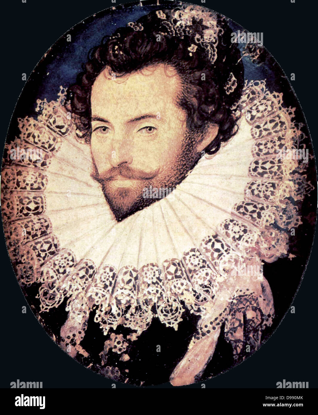 Portrait de Sir Walter Raleigh, 1585. Walter Raleigh ou ténor[1] (ch. 1552 - 29 octobre 1618), était un célèbre écrivain anglais, poète, soldat, courtisan et explorer Banque D'Images
