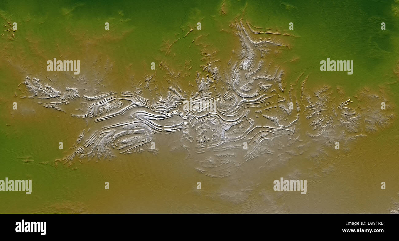 Oval et les patrons en zigzag sur les plages de Davenport, le centre de l'Australie. Pensé pour être parmi les plus anciennes formes de relief qui persistent en raison de la stabilité tectonique de l'Australie plus de 700 millions d'années. Crédit NASA. La science de la géologie de la Terre Cartographie Banque D'Images