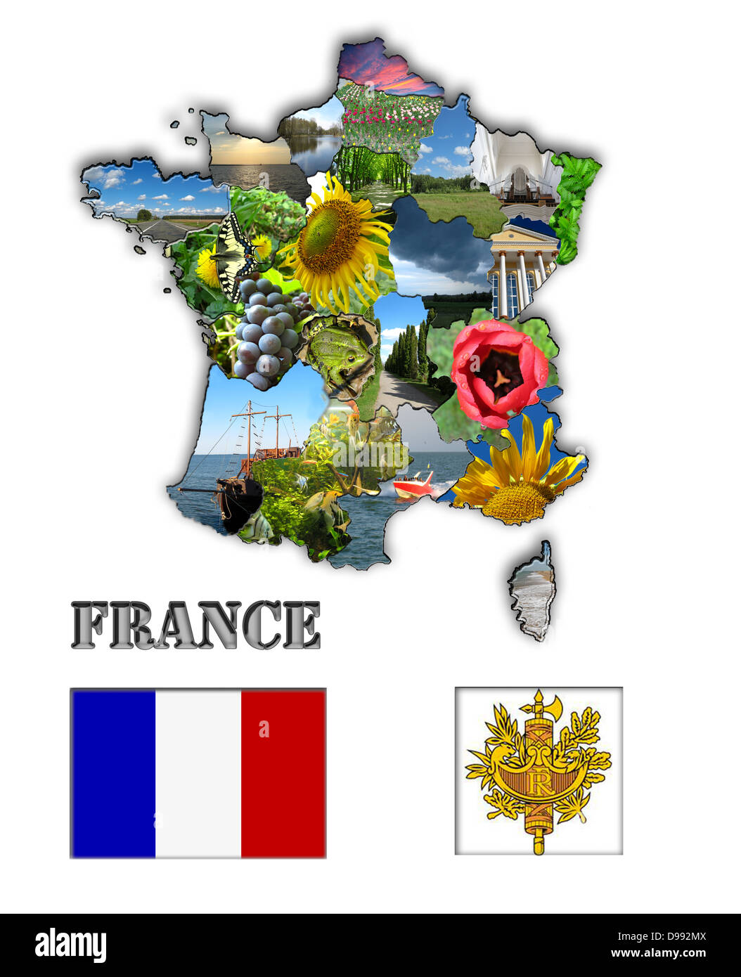Carte en couleur de la France fait à partir de différentes images Banque D'Images