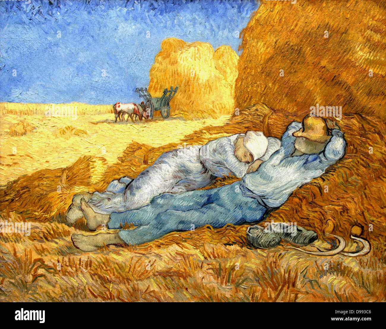 Vincent Van Gogh (1853 - 1890), peintre post-impressionniste hollandais. Van Gogh souffrait de maladie mentale et est mort d'une blessure auto-infligée. La meridienne 'ferme' couple est de prendre une sieste en milieu de journée à l'ombre d'une botte de Décembre 1 peint. Banque D'Images