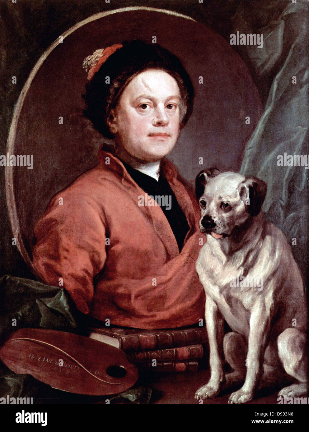 William Hogarth, self-portrait, 1745. William Hogarth (10 novembre 1697 - 26 octobre 1764) Anglais, peintre, graveur, image satirique, critique social et caricaturiste Banque D'Images