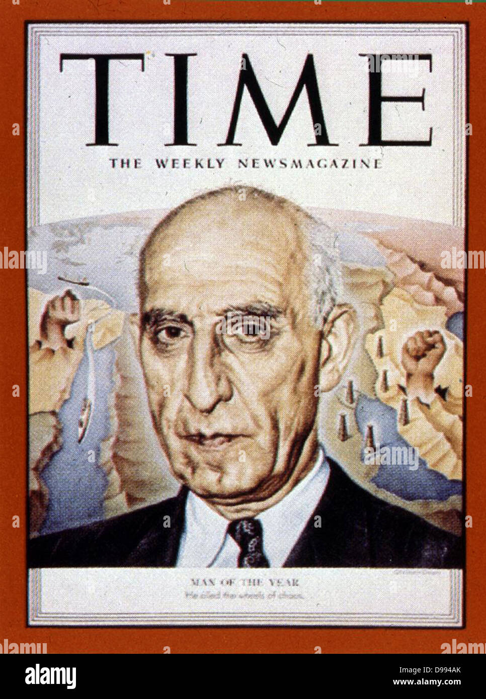 Mossadegh, 1951 Homme de l'année, de temps 1952. Mohammad Mosaddegh (19 mai 1882 - 5 mars 1967) Premier ministre de l'Iran de 1951 à 1953 quand il a été renversé par un coup d'état soutenu par l'Agence centrale de renseignements des États-Unis. Banque D'Images