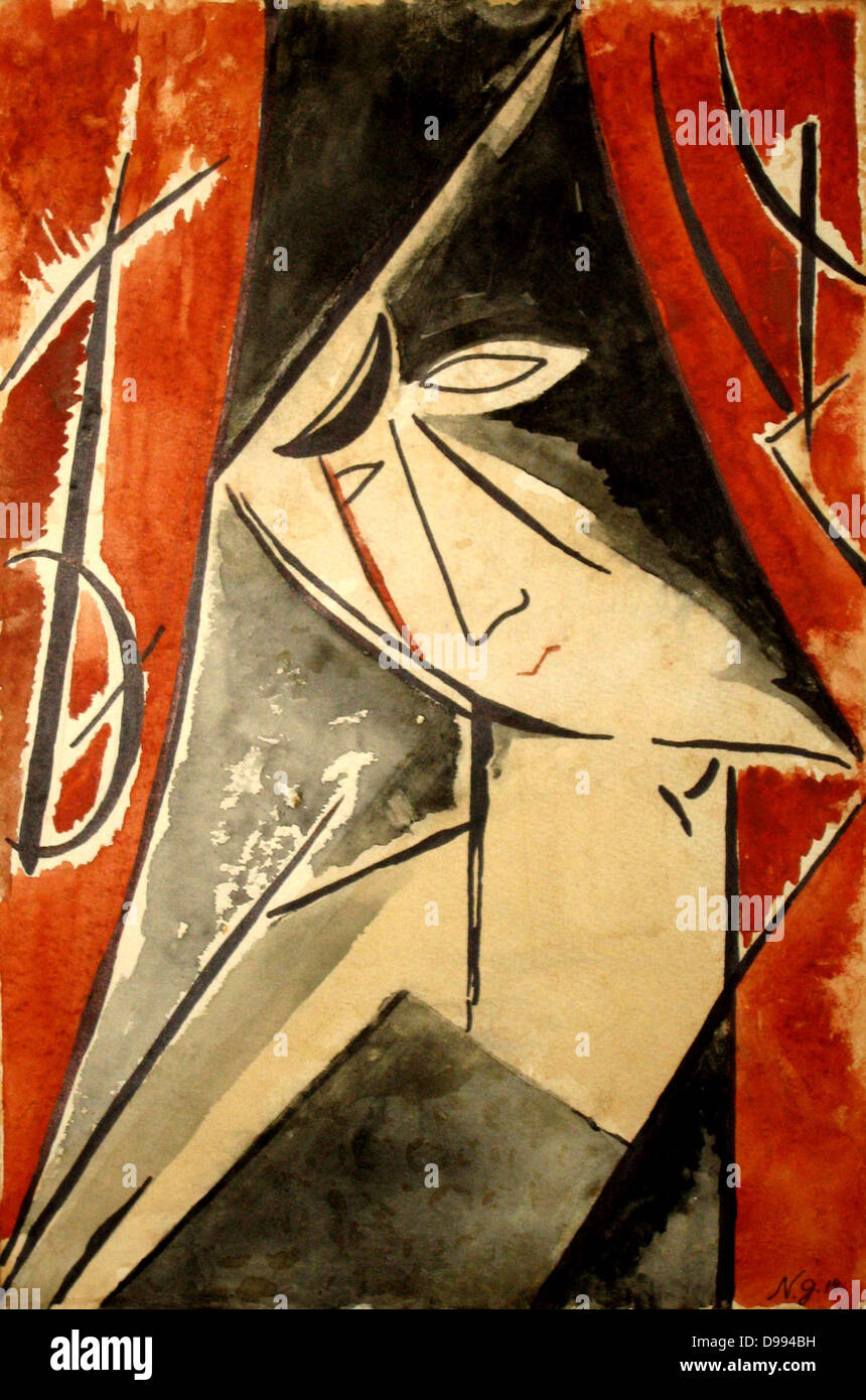 Natalia Gontcharova, Portrait de Bronislava Nijinsky, Aquarelle et encre sur papier Banque D'Images