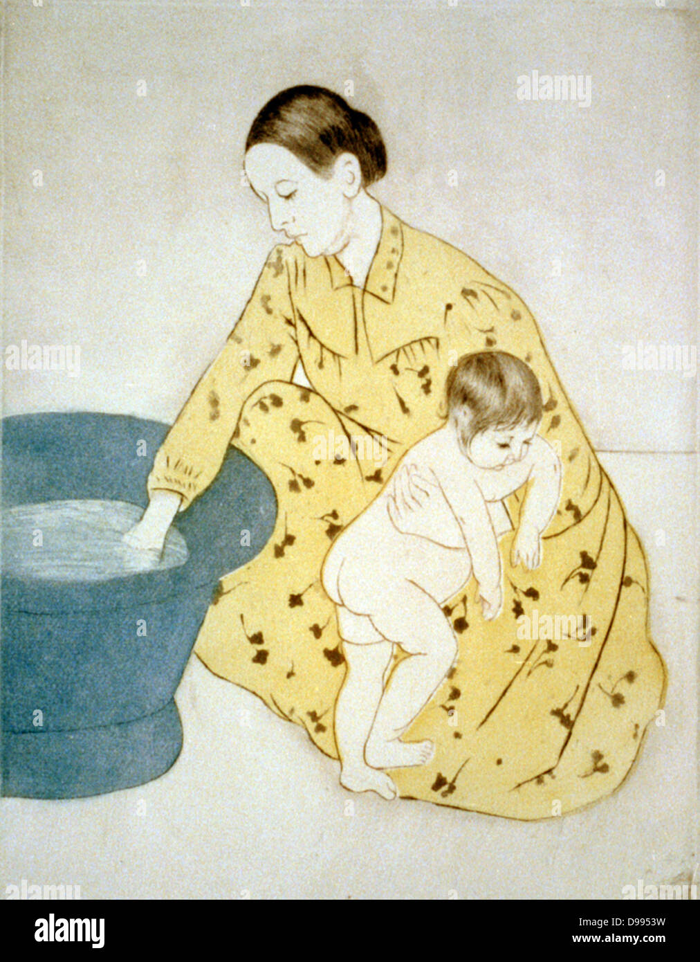 La baignoire',1891. Pointe sèche et aquatinte, imprimées en couleur. Mary Cassatt (1844-1926) artiste américain, à partir de 1866 vivaient principalement en France. Test de température mère baignoire pour bébé qu'elle détient. Influencé par les gravures japonaises. Banque D'Images