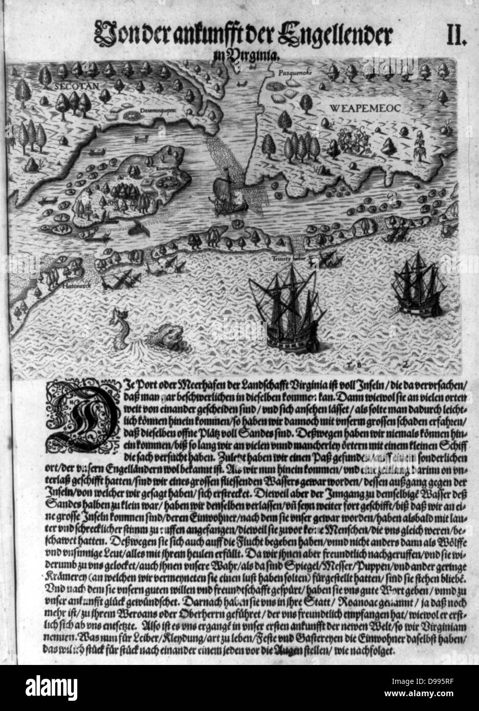 La colonie de Virginie décrit dans un livre avec la carte. 17e siècle. Banque D'Images