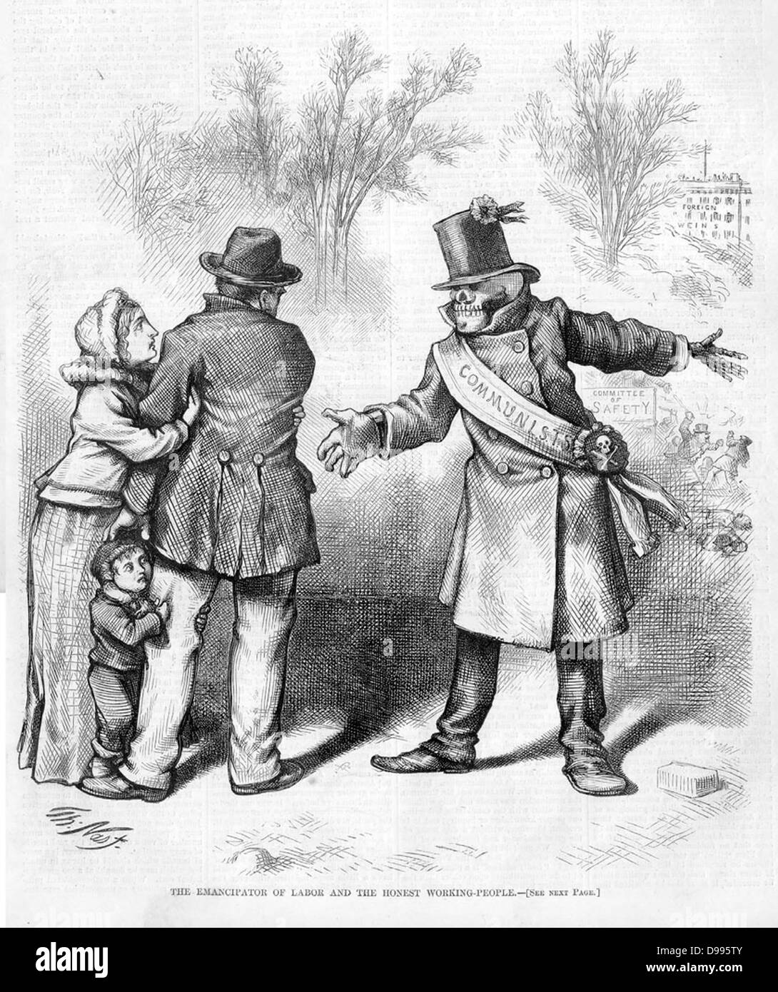 L'émancipateur du travail et de l'honnête les travailleurs. Caricature soulignant la menace du communisme. Harper's Weekly, 1874 Gravure Banque D'Images