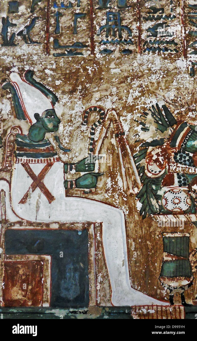 Stele Irynefer : niveau supérieur:Les dieux Anubis et Osiris intronisé Ahmes Nefertari face et Amenhotep première déifiée ; Règne de Seti I et Ramsès II de 1290-1220 av. Banque D'Images
