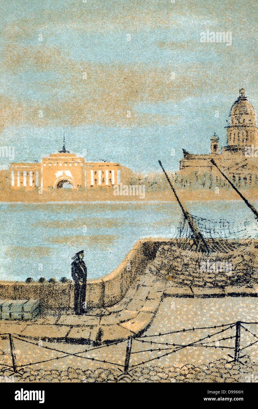 Carte postale de Russie montrant canon anti-aérien placemnent à Saint-Pétersbourg (Leningrad) vers 1942 Banque D'Images