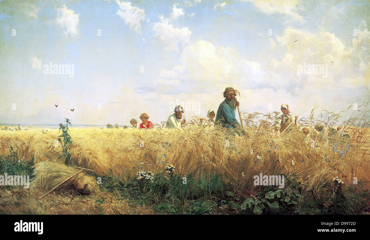 Rassembler les paysans harvest' par Gregory Grigorjewitsch (Mjassojedow artiste russe) 1834/35 - 1911 Banque D'Images