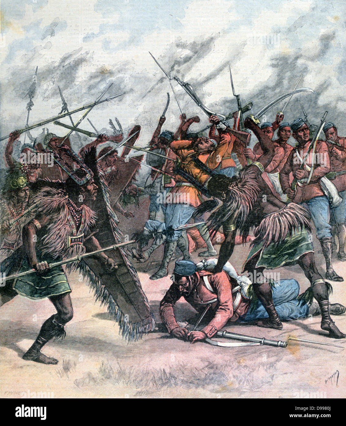 Guerre Anglo-Manipur 1891. La Grande-Bretagne a profité d'un conflit interne après la mort de Maharaja Chandrakriti en 1886 pour prendre le contrôle de l'état indien de Manipur indépendant. À partir de 'Le Petit Journal', 2 mai 1891. Le colonialisme Banque D'Images