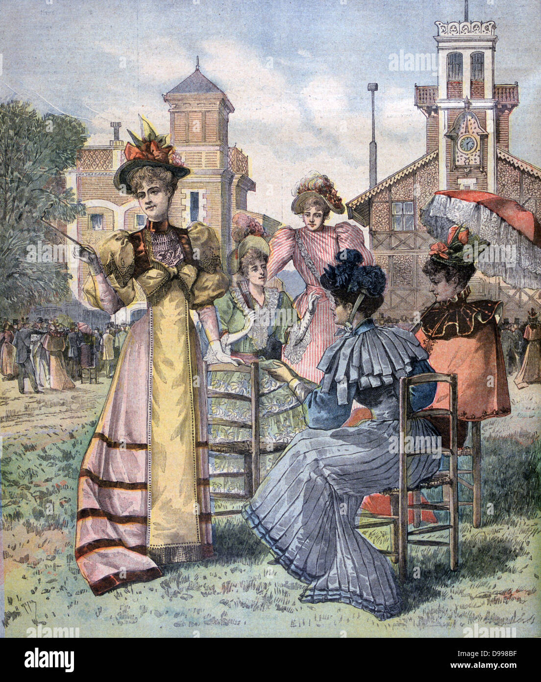 Le printemps à Paris : Les femmes à une réunion de courses à Longchamp, le plus célèbre hippodrome, première course le dimanche 27 avril 1857. À partir de 'Le Petit Journal', Paris, 29 avril 1893. Mode, Sport, cheval, Hippodrome Banque D'Images