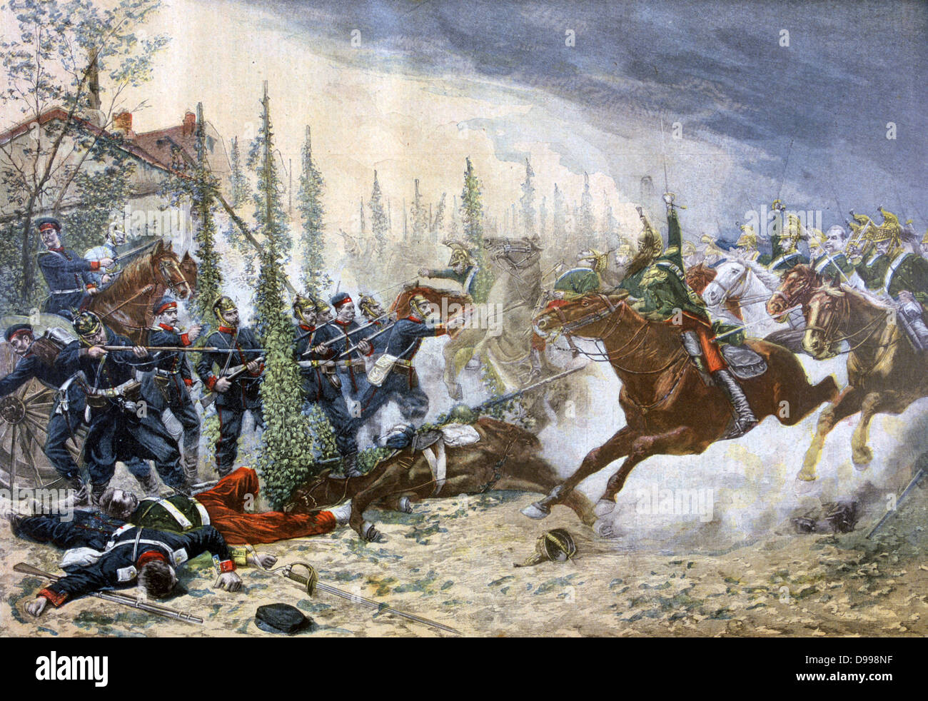 Guerre franco-prussienne de 1870-1871, la bataille de Gravelotte, le 18 août 1870 : une charge de cavalerie légère prussienne canon de campagne française. Prussiens victorieux. À partir de 'Le Petit Journal', Paris, 7 mai 1894. La France, l'allemand Banque D'Images